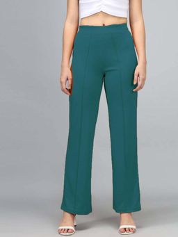 KOTTY - Women Teal Polyester Blend Solid High Waist Trouser