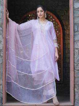 HANDME - Pink Double Layered Pure Silk Suit with Pure Organza Dupatta