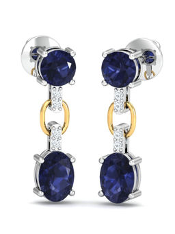KuberBox - 14K Blue Linked Earrings for Women and Girls