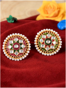 Silvermerc Designs - Gold Plated Kundan Ethnic Engagement Finger Rings (Set of 2)