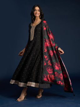 Gajra Gang - Black Embroidered Anarkali Kurta & Dupatta Diwalicious (Set of 2)