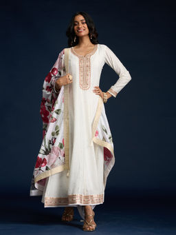 Gajra Gang - Off White Embroidered Anarkali Kurta & Dupatta Diwalicious (Set of 2)