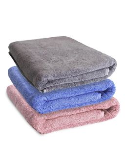 Heelium - Bamboo Bath Towel, Soft, Absorbent & Odour Free, 140x70cm, Set of 3 (Peach, Grey, Iris)