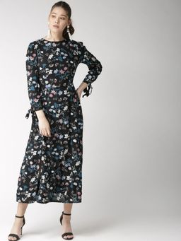 Twenty Dresses by Nykaa Fashion - Black Twirling In Floral Flair Midi Dress