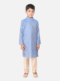 TABARD - Jacquard Printed Blue Ethnic Wear Kurta (Set of 2)