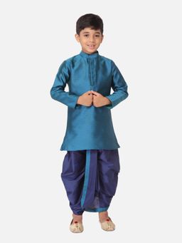 TABARD - Jacquard Printed Blue Ethnic Wear Kurta (Set of 2)