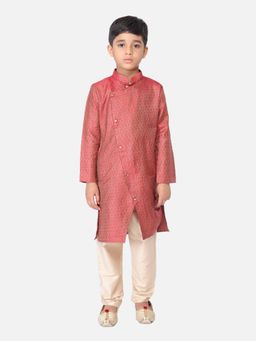 TABARD - Jacquard Printed Red Ethnic Wear Kurta (Set of 2)