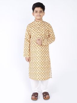 TABARD - Cotton Printed Yellow Ethnic Wear Kurta (Set of 2)