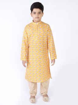 TABARD - Cotton Printed Yellow Ethnic Wear Kurta (Set of 2)
