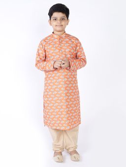 TABARD - Cotton Printed Orange Ethnic Wear Kurta (Set of 2)
