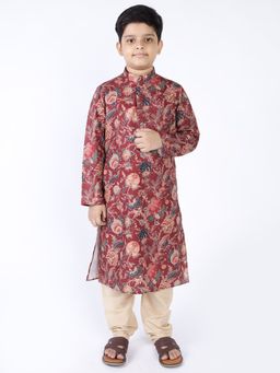 TABARD - Cotton Printed Maroon Ethnic Wear Kurta (Set of 2)