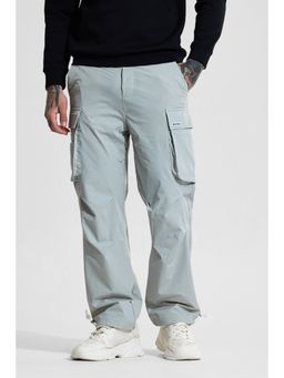 Snitch - Light Grey Solid Relaxed Casual Cargo Pants for Men