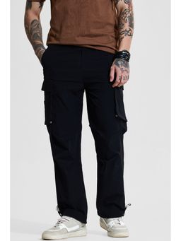 Snitch - Black Solid Relaxed Casual Cargo Pants for Men