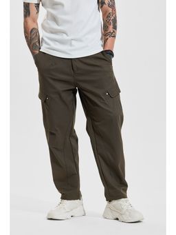 Snitch - Olive Solid Relaxed Casual Cargo Pants for Men