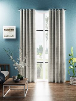 BIANCA - Jacquard Blackout Eyelet Curtain 2 Pcs (Dromanio) Ornamental-Taupe-Silver (7 Feet)