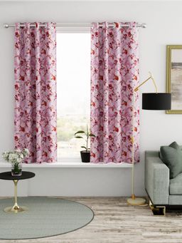 BIANCA - Kopa Heavy Duty Polyester Eyelet Curtain 2 Pcs Floral Baby Pink (5 Feet)