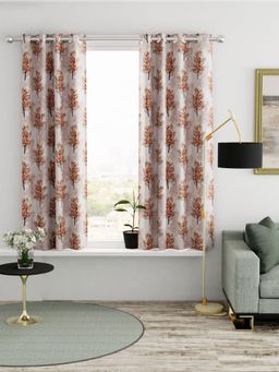 BIANCA - Kopa Heavy Duty Polyester Eyelet Curtain 2 Pcs Floral Caramel (5 Feet)