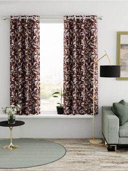 BIANCA - Kopa Heavy Duty Polyester Eyelet Curtain 2 Pcs Floral Dark Brown (5 Feet)