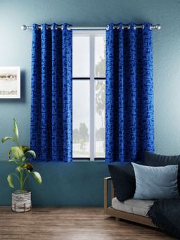 BIANCA - Jacquard Blackout Eyelet Curtain 2 Pcs (Dromanio) Cobalt Blue