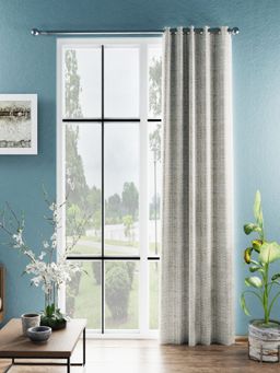 BIANCA - Jacquard Blackout Eyelet Curtain 1 Pc (Dromanio) Ornamental-Taupe-Silver (7 Feet)