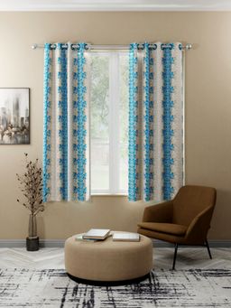 BIANCA - Kopa Light Filtering Polyester Eyelet Curtains 2 Pcs (Santoro) Beige-Turquoise