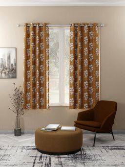 BIANCA - Kopa Light Filtering Polyester Eyelet Curtains 2 Pcs (Santoro) Floral Ochre