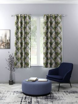 BIANCA - Kopa Light Filtering Polyester Eyelet Curtains 2 Pcs (Santoro) Floral Green-Grey
