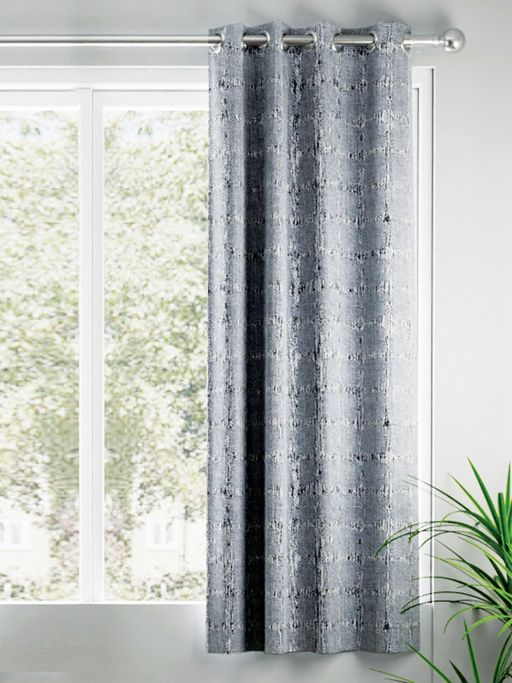 BIANCA Jacquard Blackout Eyelet Curtain 1 Pc (Tremezzo) Checks Silver-Grey