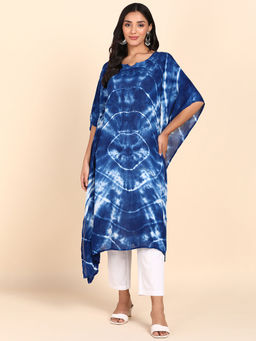 Maaesa - Blue Tie Dye Rayon Crepe Kaftan Kurti