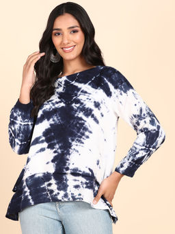 Maaesa - Blue White Tie Dye Rayon Layered Top
