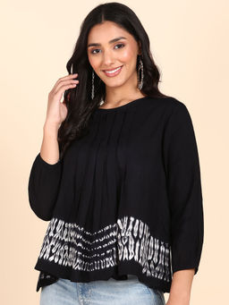 Maaesa - Black Rayon Pleated Tie Dye Top