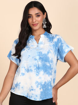 Maaesa - Light Blue Tie Dye Rayon Slub Top