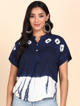 Maaesa - Rayon Blue Tie Dye Apple Top