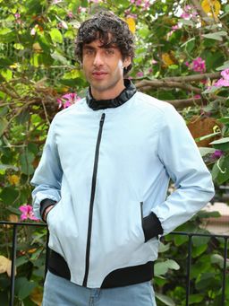 Campus Sutra - Men's Powder Blue Block Rider Bomber Jacket