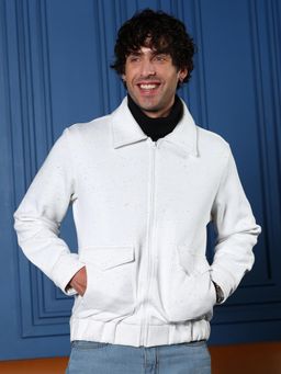 Campus Sutra - Men's White Zip-Front Knit Jacket