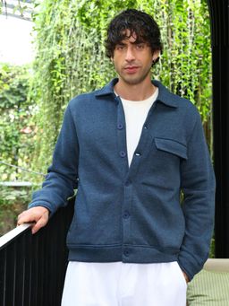 Campus Sutra - Men's Aegean Blue Utility-Knit Jacket