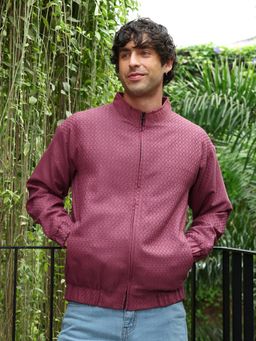 Campus Sutra - Men's Wine Gridveil-Jacquard Bomber Jacket