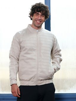 Campus Sutra - Men's Cloud Grey Pinline-Jacquard Bomber Jacket