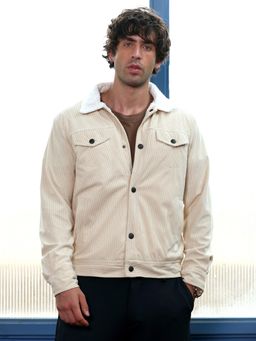 Campus Sutra - Men's Cream White Utility-Corduroy Jacket