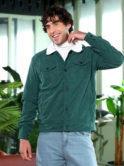 Campus Sutra - Men's Emerald Green Utility-Corduroy Jacket