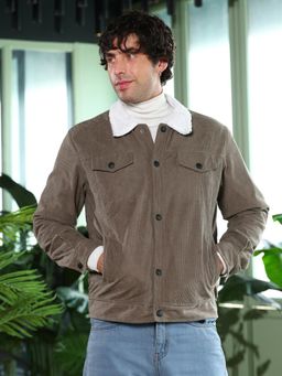 Campus Sutra - Men's Coffee Brown Utility-Corduroy Jacket