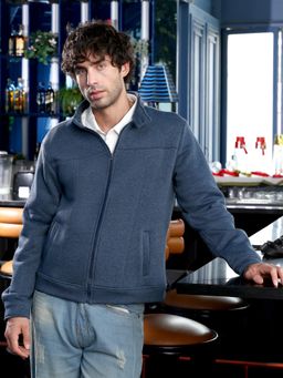 Campus Sutra - Men's Indigo Blue Panel-Stitch Knit Jacket