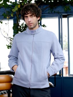 Campus Sutra - Men's Flint Grey Panel-Stitch Knit Jacket