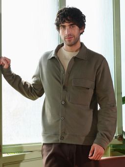 Campus Sutra - Men's Dark Olive Utility-Knit Jacket