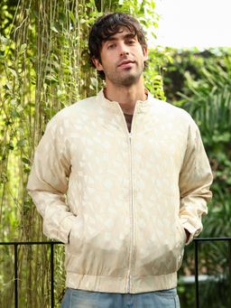 Campus Sutra - Men's Cream Mosaic-Jacquard Bomber Jacket