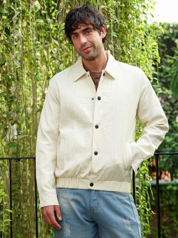 Campus Sutra - Men's Cream Lined-Tactile Bomber Jacket