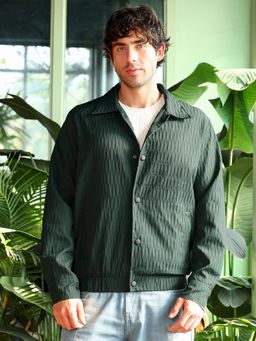 Campus Sutra - Men's Emerald Green Crease-Tactile Bomber Jacket