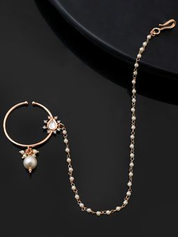Voylla - Kundan Elegance Royal Blossom Gold Nose Ring with Chain