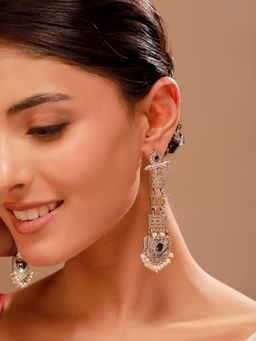 Voylla - Silver Oxidised Dangler Earrings