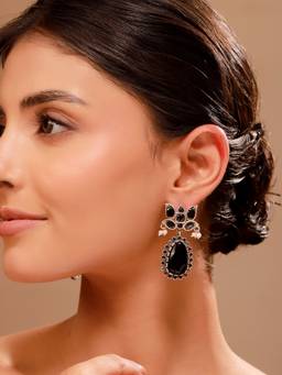 Voylla - Silver Oxidised Ethnic Small Dangler Earrings
